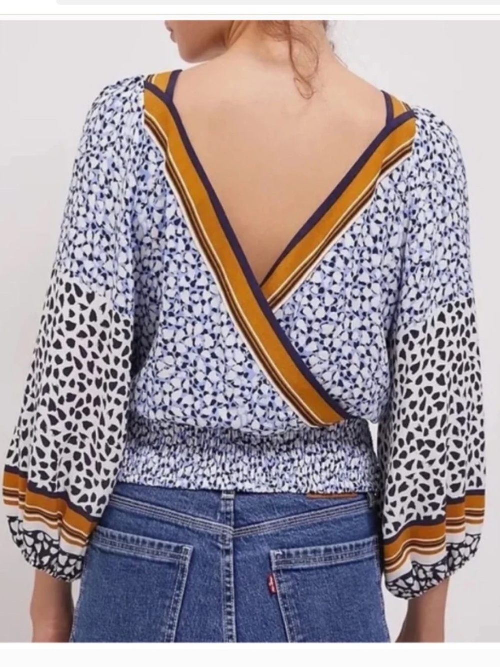 Anthropologie Maeve Philippa Tie Waist Mixed Print Top Sz S